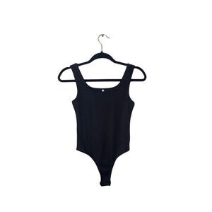 Black Ribbed Bodysuit With Snap Closure - Size S